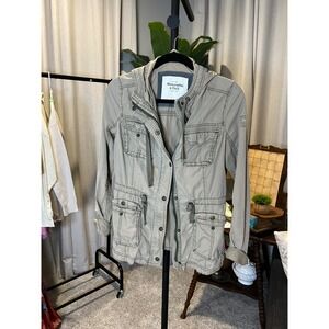 Abercrombie & Fitch Womens XS Khaki Utility Field Jacket Hooded military style